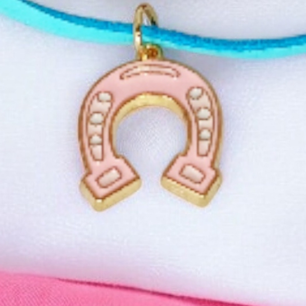 Pink Horseshoe Charm Choker Necklace Turquoise Leather New Age Grunge Coastal - Picture 4 of 11